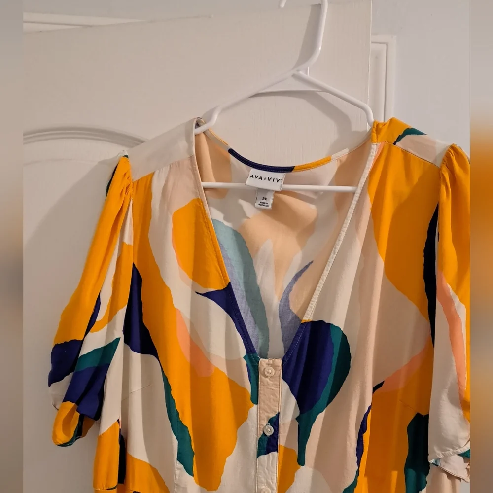 Ava & Viv Colorful Abstract Midi/Maxi Dress 2X - Picture 2 of 7